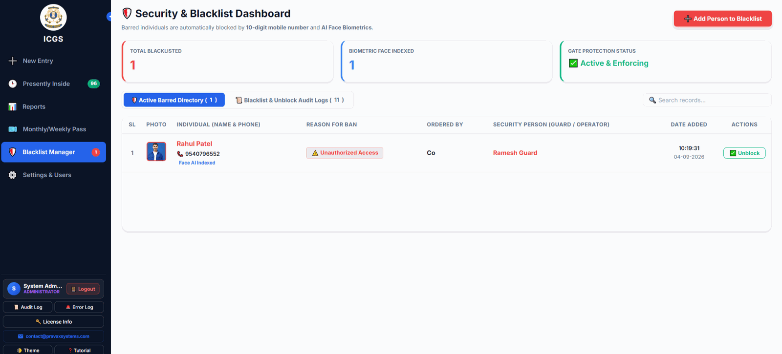 Pravax VMS 2.3 Executive Security Dashboard